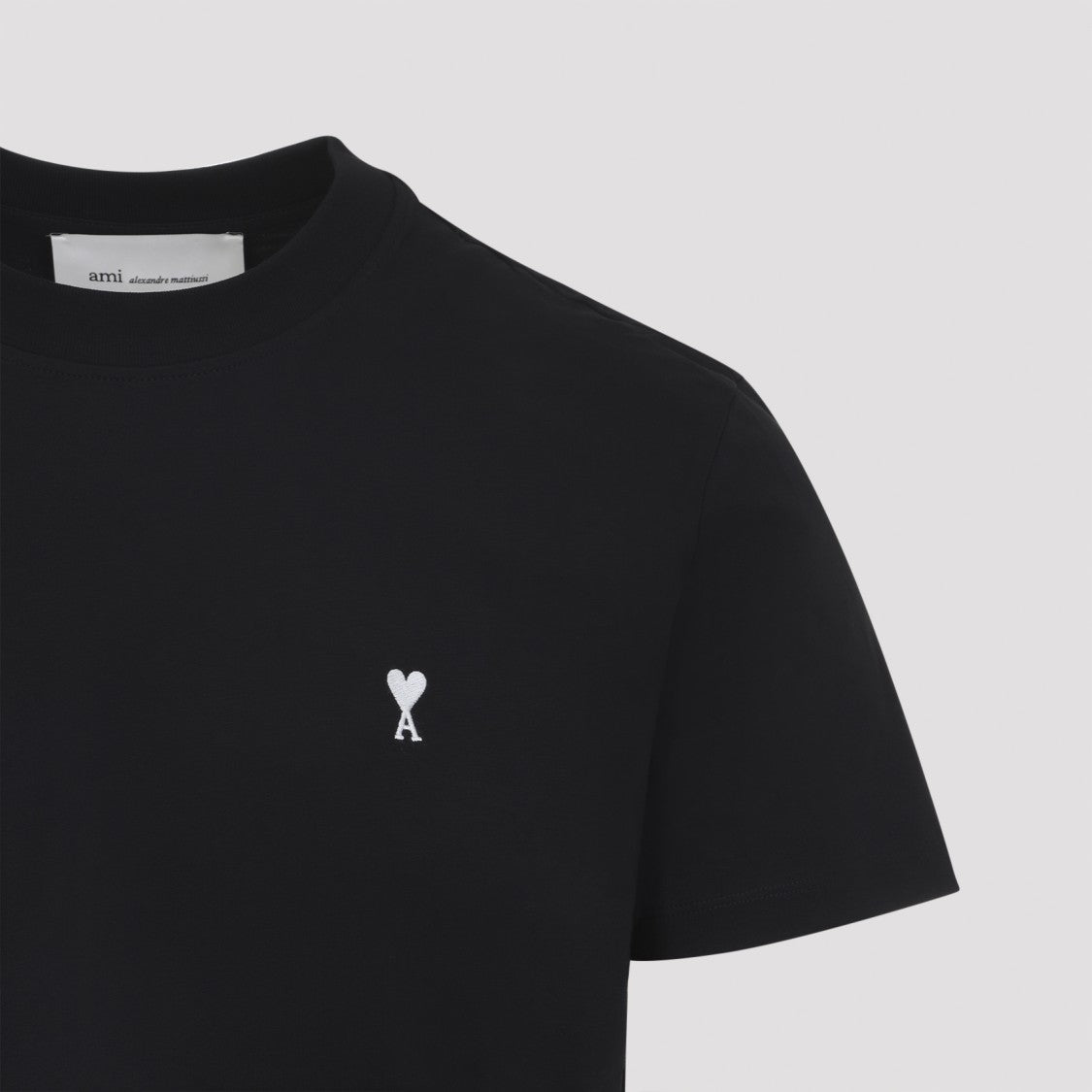 Ami Paris Classic Round Neck Black Cotton T-Shirt With Logo Embroidery