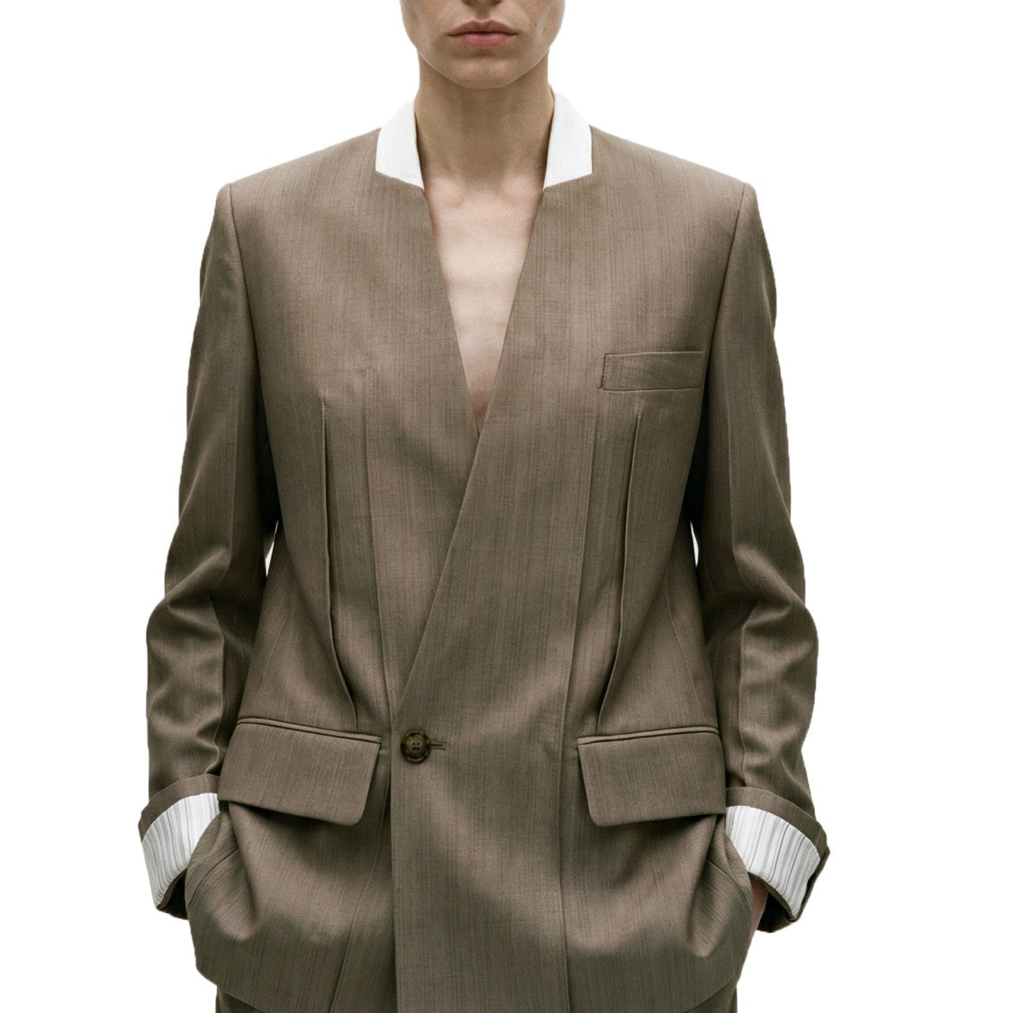 Victoria Beckham Half Double Breasted Collarless Blazer