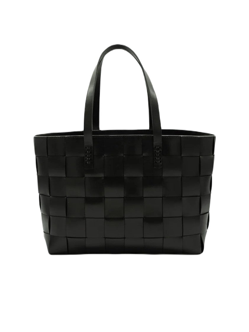 Dragon Diffusion Handwoven Black Cow Leather Tote Bag With Rectangular Structure