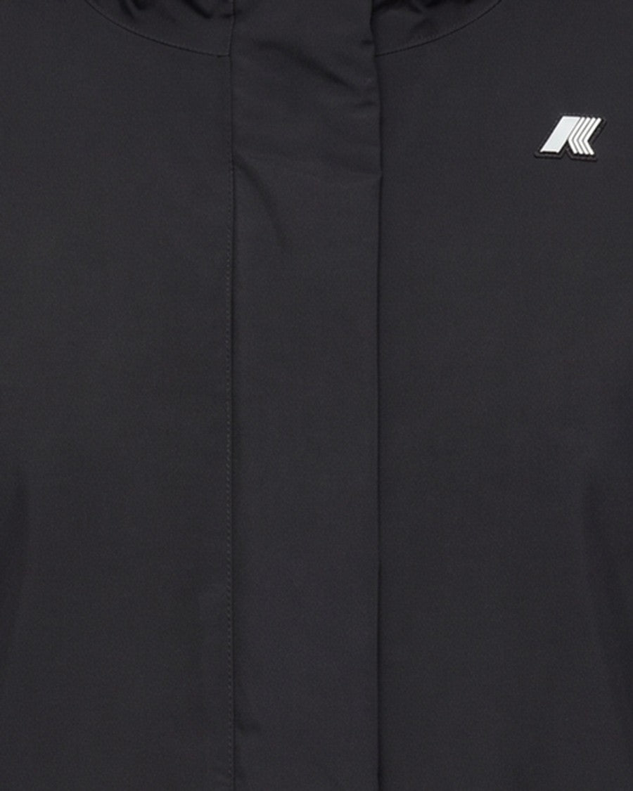 K-Way Warm Black Twill Short Jacket With Faux Fur Lining