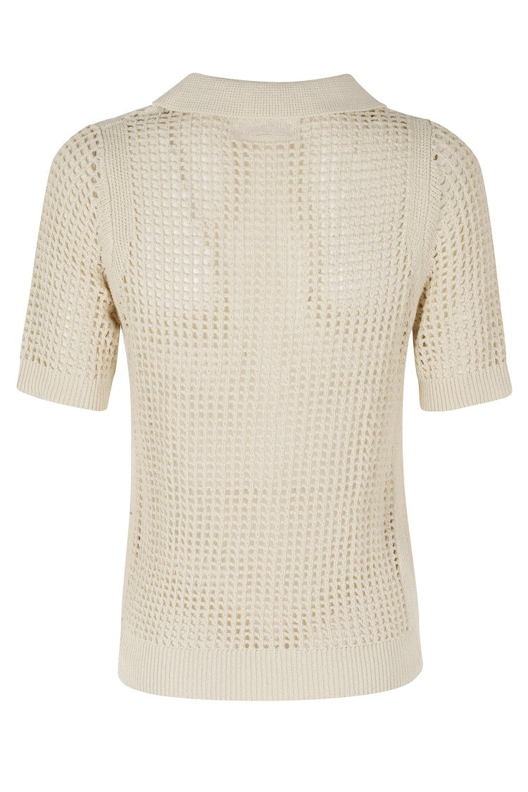 Mc2 Saint Barth Sand Flora Crochet Mesh Fabric Cotton Polo Shirt