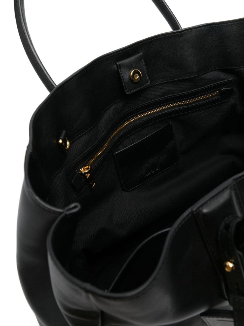 Moschino Black Minimalist Gold Zipper Leather Bag