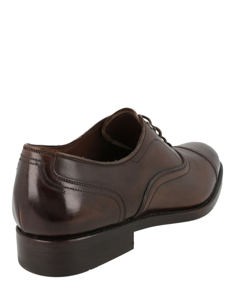 Ferragamo Brown Calfskin Leather Oxfords With Gancini Logo Details