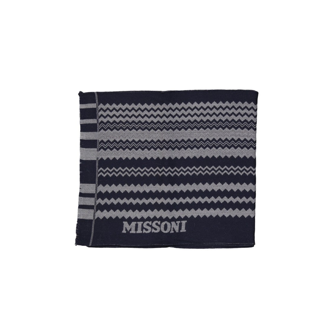 Missoni Zigzag Pattern Wool Scarf With Fringe Finish