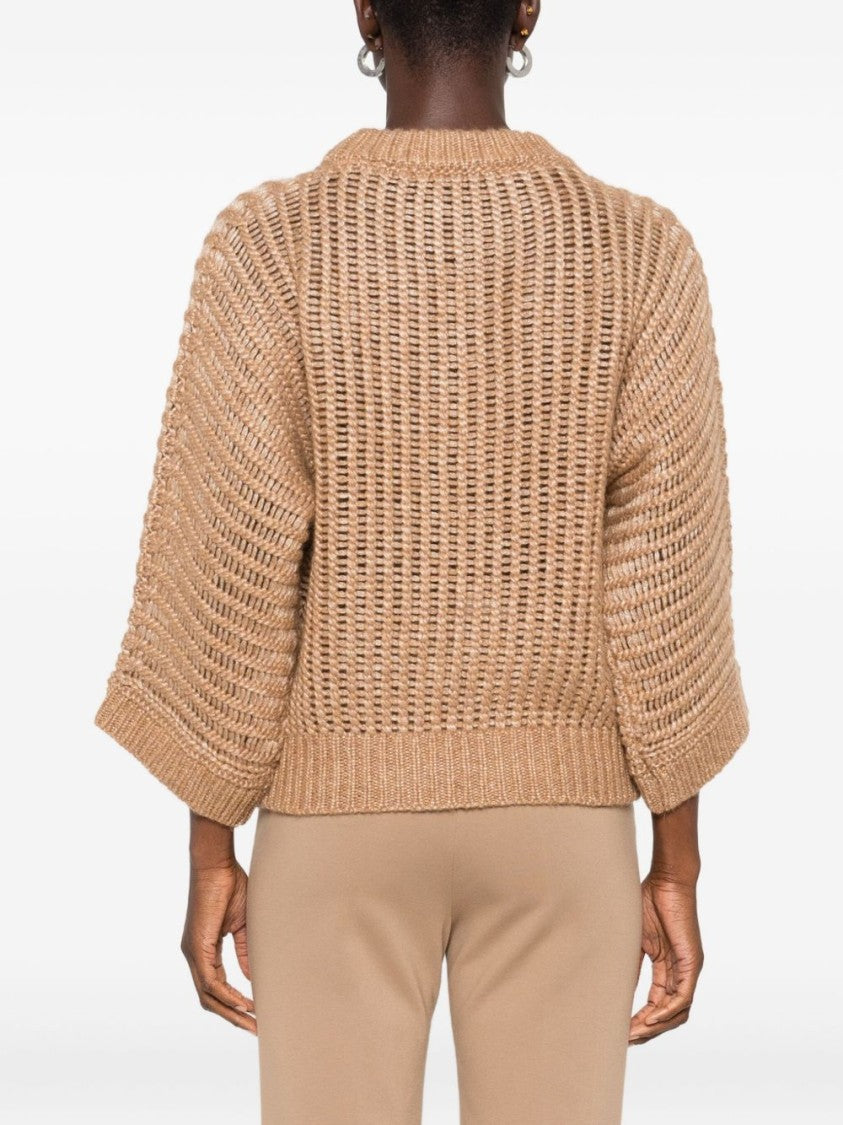 Peserico Boxy Beige Knit Sweater With Open-Weave Design