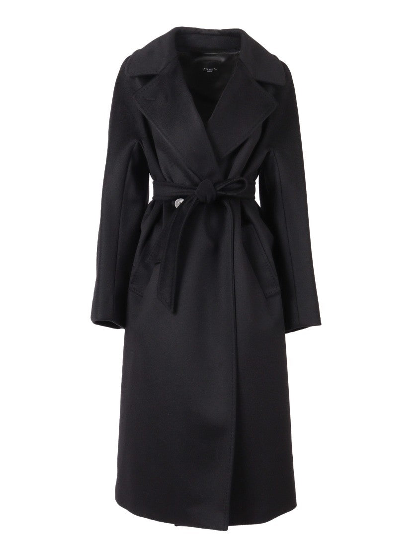 Max Mara Long Minimalist Black Coat With Concealed Fastening