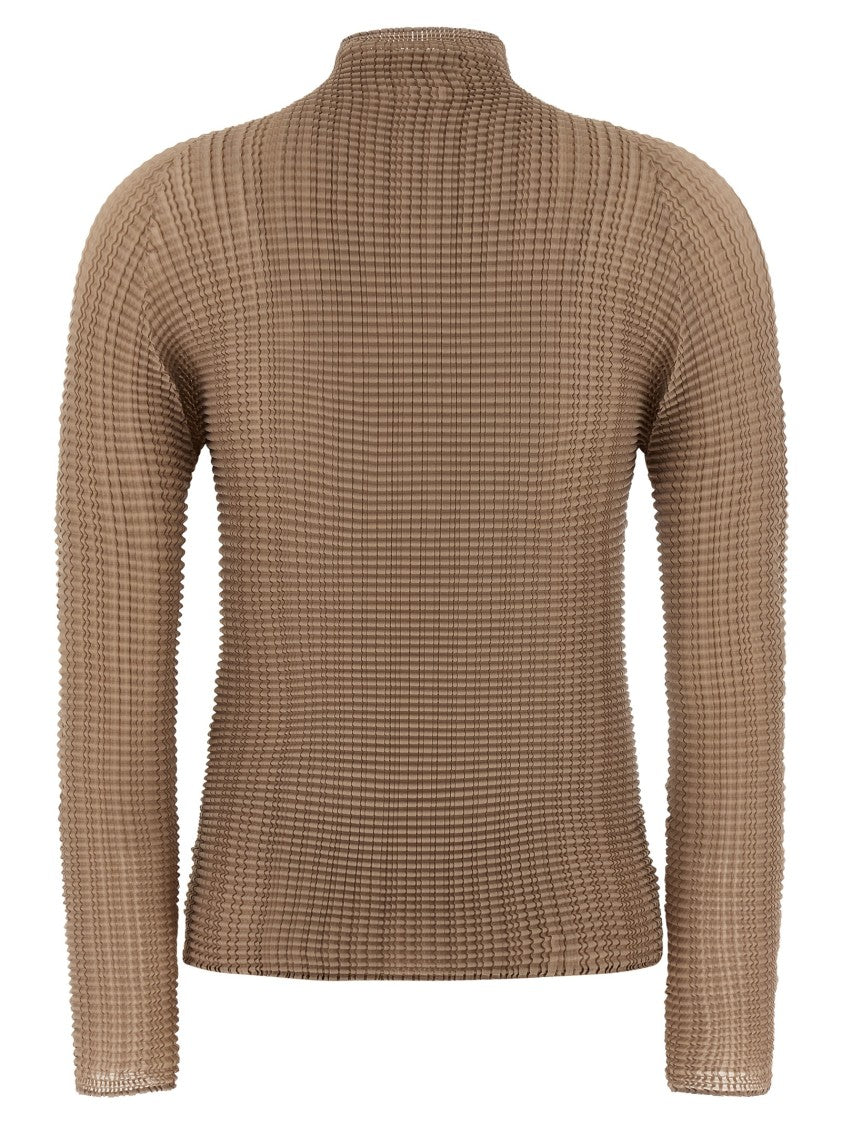 Issey Miyake Pleated Blouse With High Neck And Long Sleeves