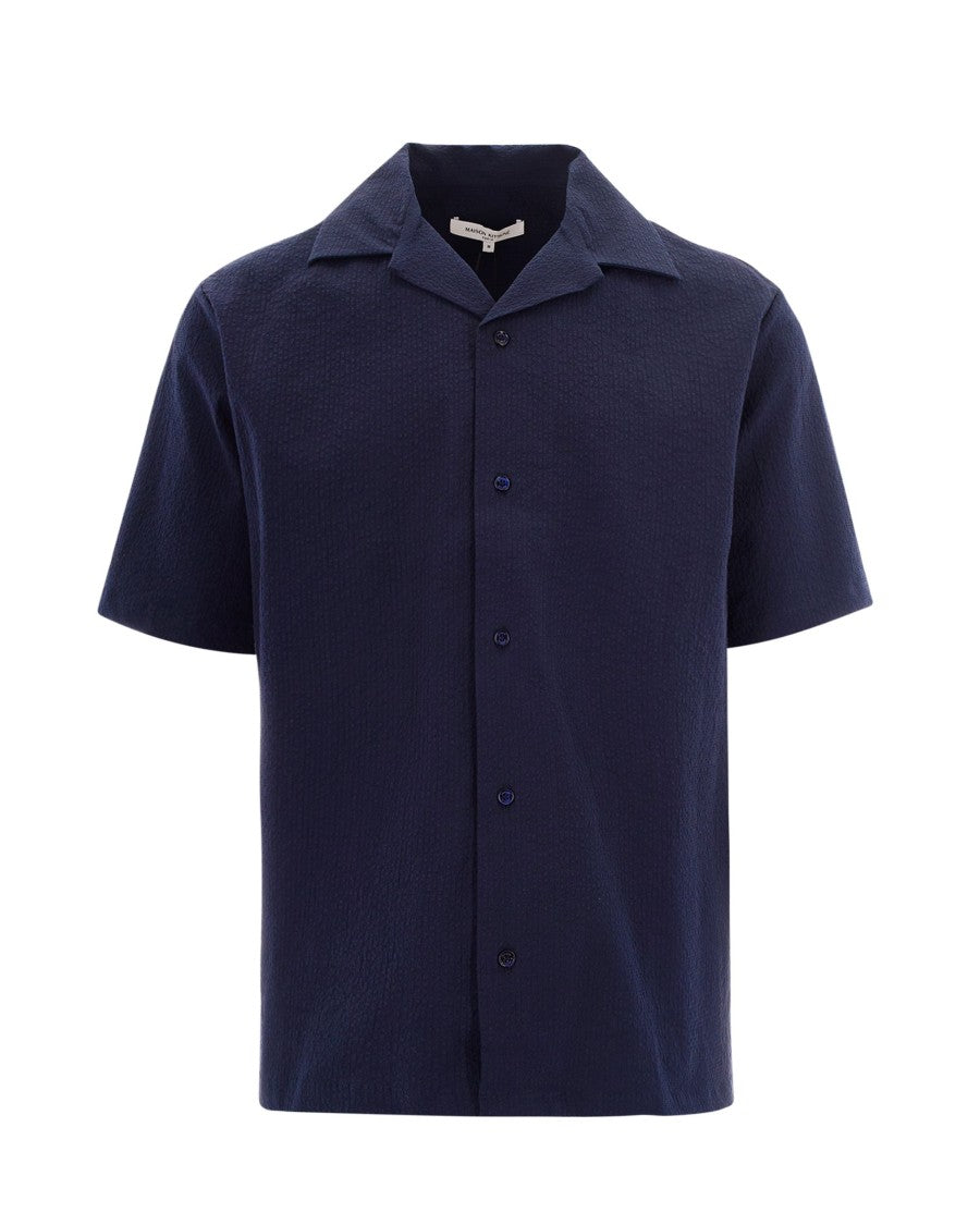 Maison Kitsuné Short-Sleeved Resort Shirt In Textured Seersucker Cotton