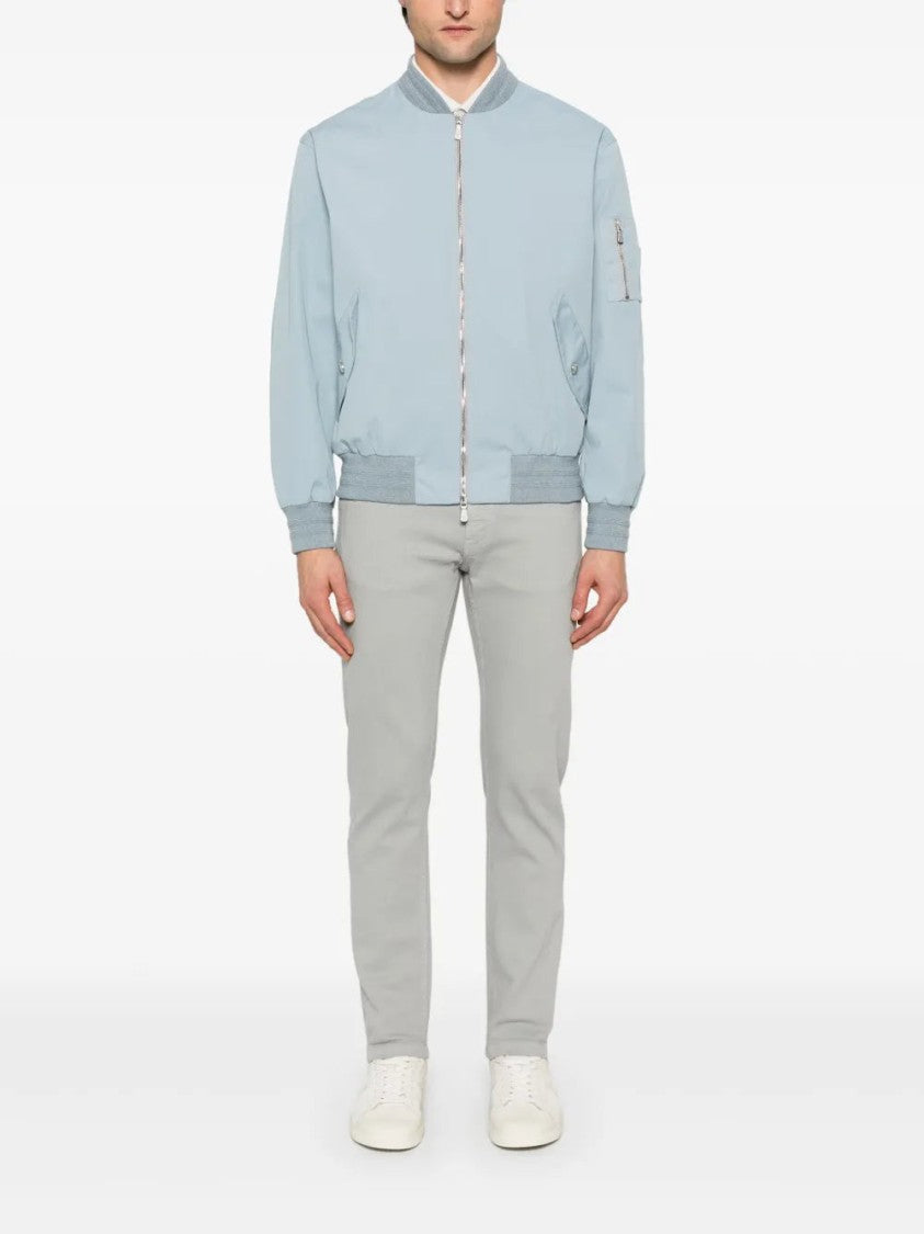 Eleventy Sky Blue Twill Bomber Jacket
