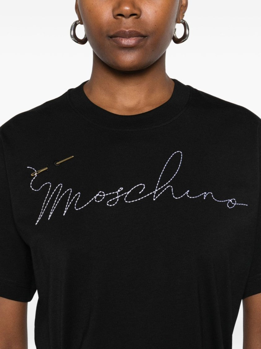 Moschino Cotton Short-Sleeved Top With Embroidered Logo