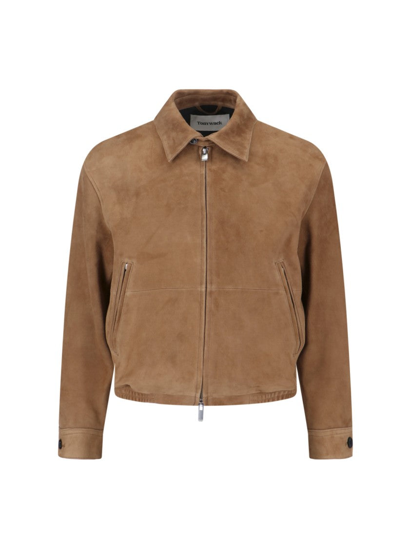 Tonywack Suede Blouson With Classic Collar And Zippered Pockets