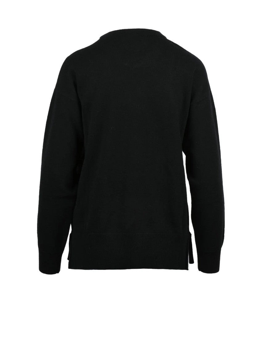 Alpha Studio Crew-Neck Black Sweater With Asymmetrical Cutout Detail