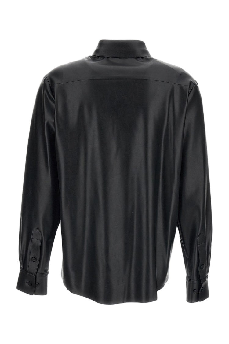 Irie' Button-Up Shirt With Vertical Ruffle Detail And Leather-Like Texture