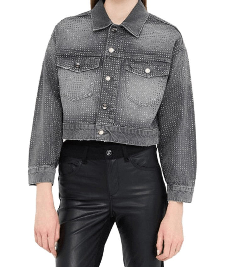 Liu Jo Used Gray Denim Jacket With Rhinestone Embellishments