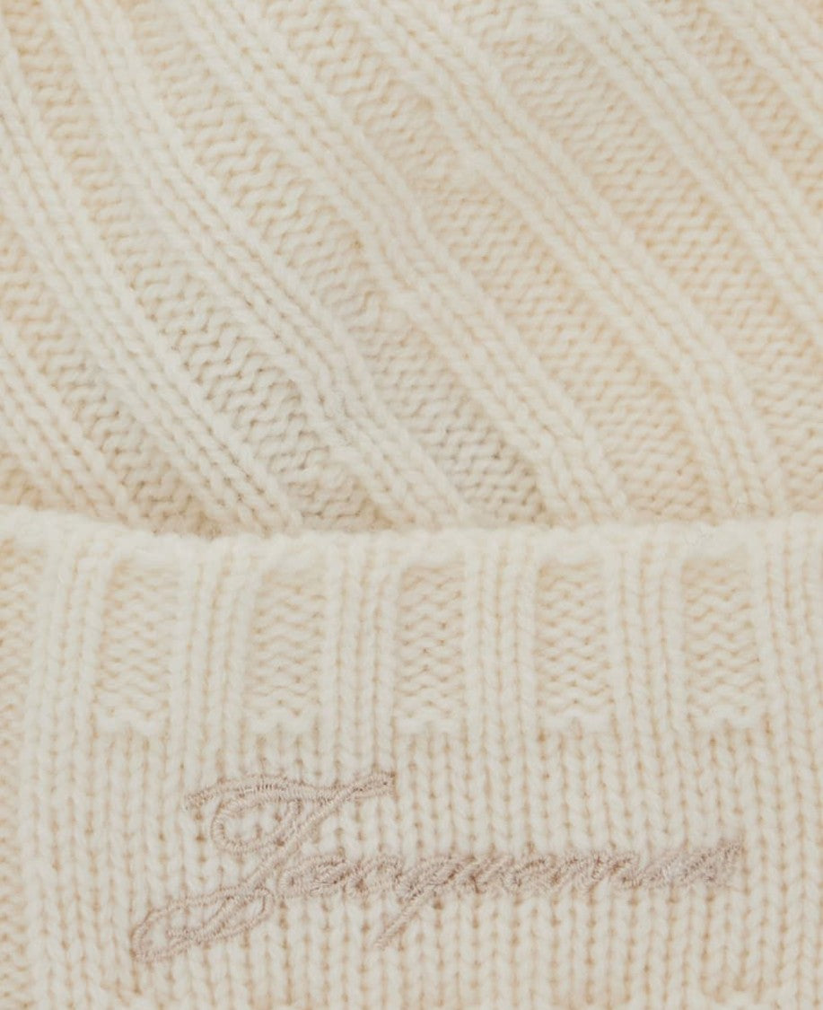 Jacquemus Ribbed Knit Beanie With Subtle Embroidery