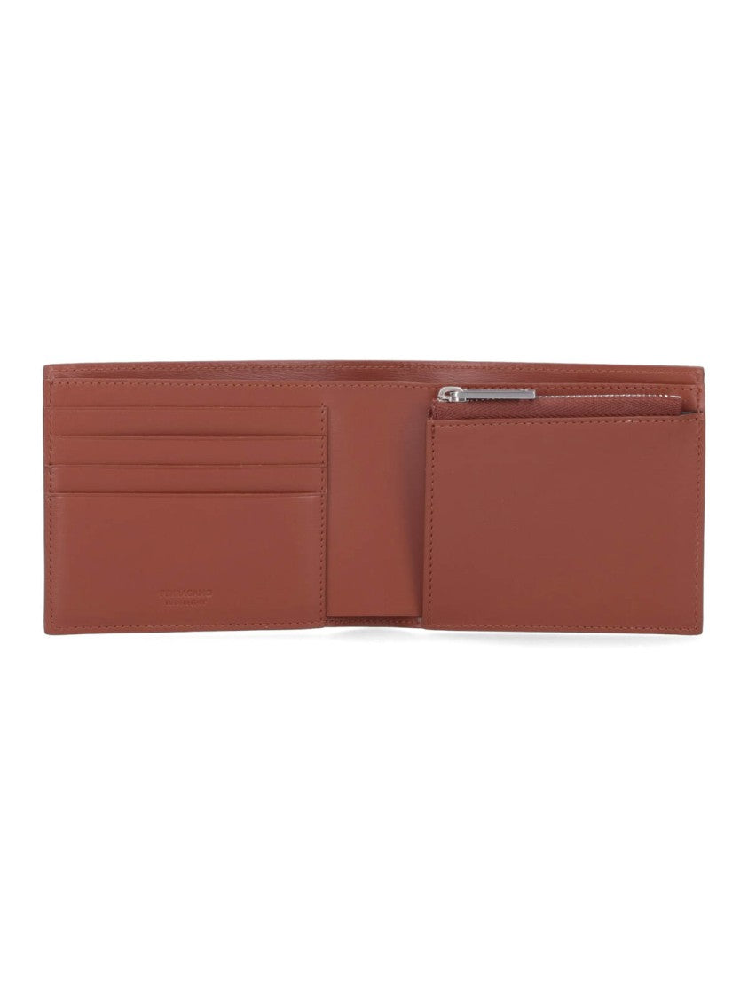 Ferragamo Brown Calfskin Leather Wallet With Embossed Logo