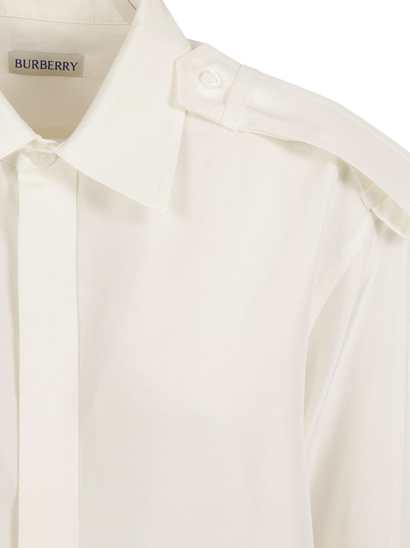 Burberry Button-Down White Mulberry Silk Shirt