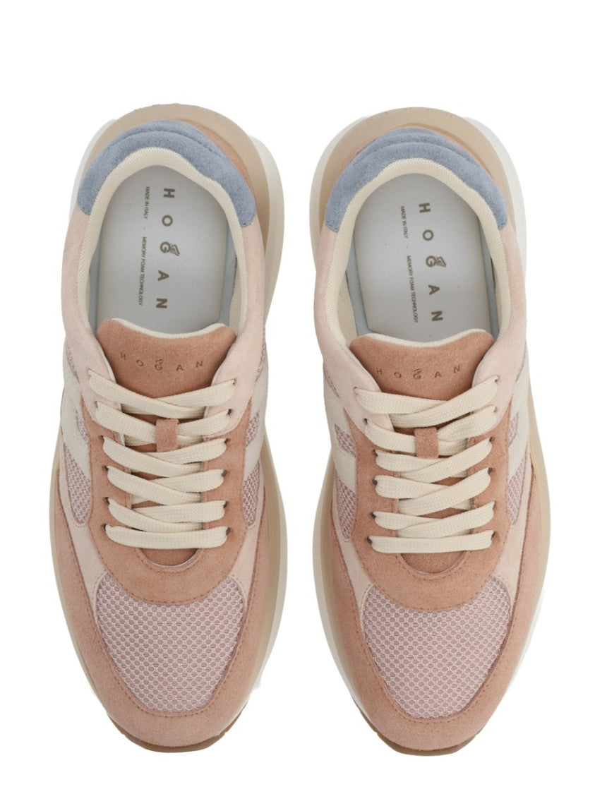 Hogan Neutrals Calfskin Suede Panel Sneakers