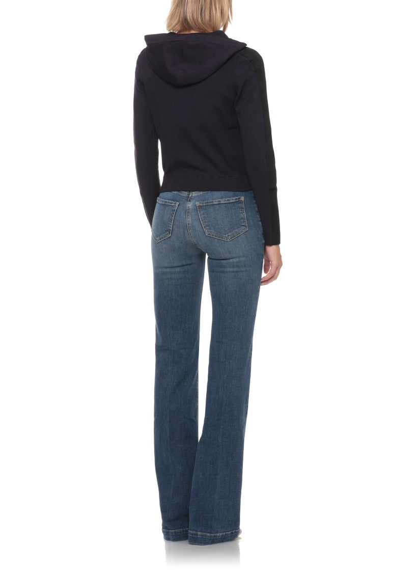 Elisabetta Franchi Blue Embossed Logo Hooded Cotton-Blend Sweatshirt