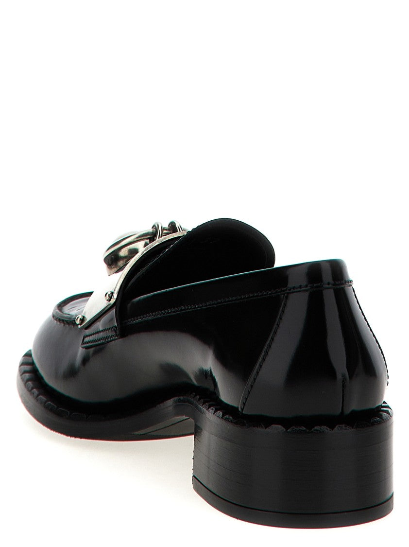 Prada Smoked Brushed Leather Loafers With Metal Piercing Detail