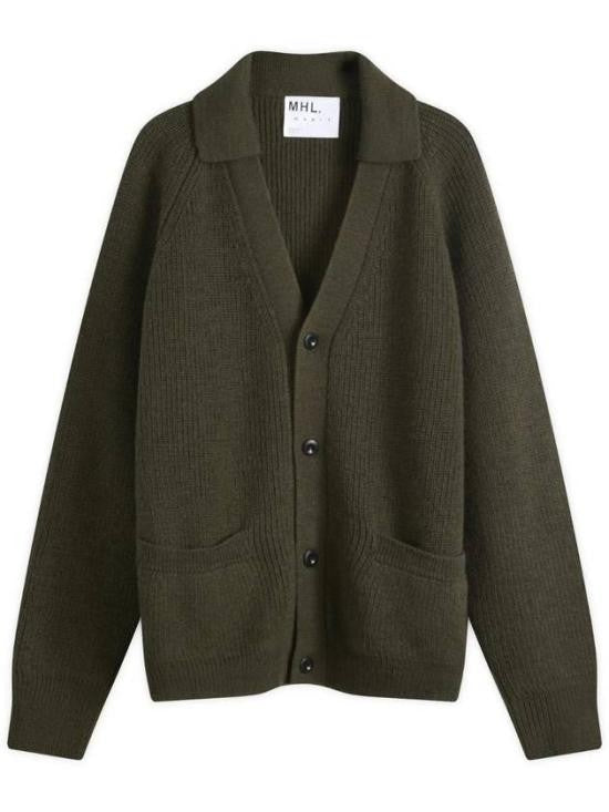 Margaret Howell Textured Wool Cardigan With Deep V-Neck And Button-Down Front