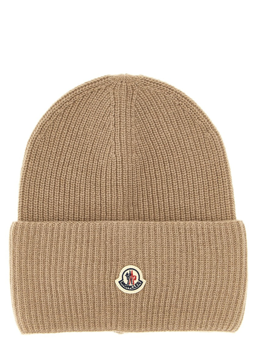 Moncler Ribbed Knit Wool Beanie With Felt Logo Patch