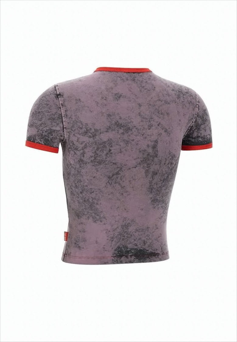 Diesel Fitted Short-Sleeve Crop Top With Mottled Texture