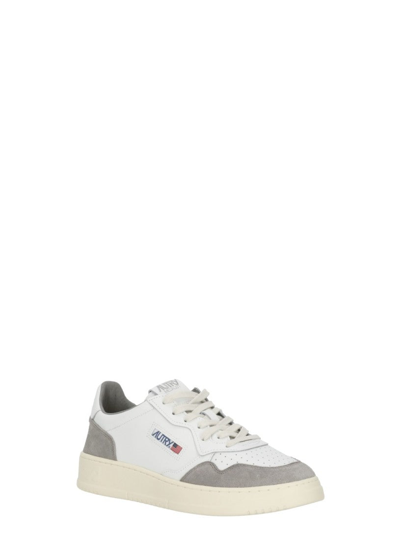 Autry White Grey Suede Logo Details Low-Top Sneakers