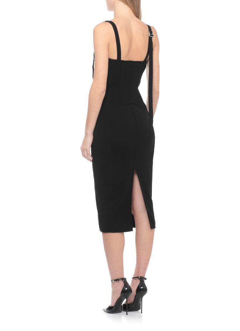 The Attico Fitted Black Viscose Midi Dress With Lace Detailing