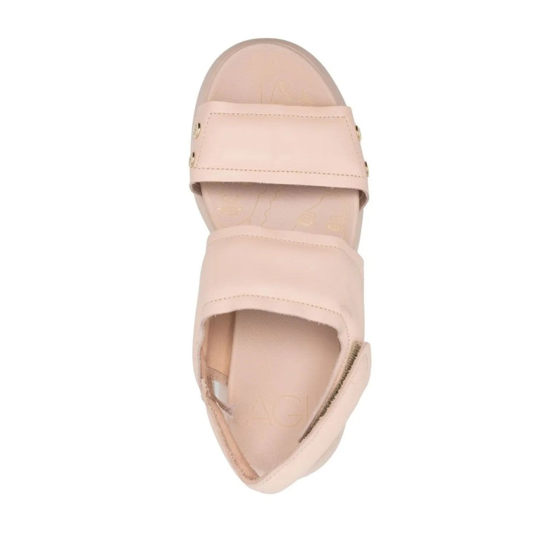 Agl Beige Leather Puffy Velcro Wedge Sandals