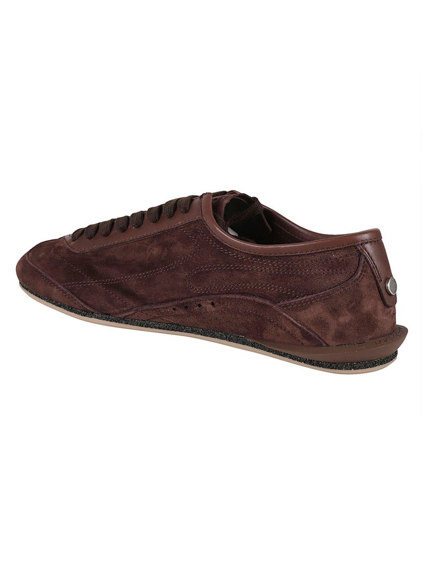 Dolce & Gabbana Brown Calf Leather Low-Profile Sneakers With Perforated Detailing