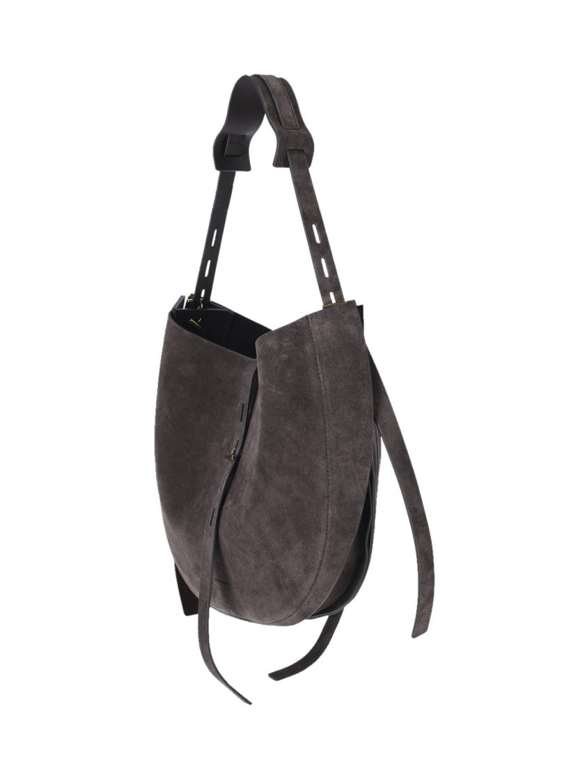 Minobossi Brown Liz Calfskin Suede Top-Handle Shoulder Bag