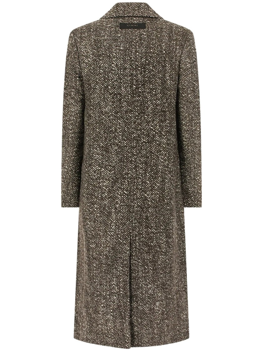 Iceberg Herringbone-Pattern Double-Breasted Coat With Tailored Fit And Wide Lapels