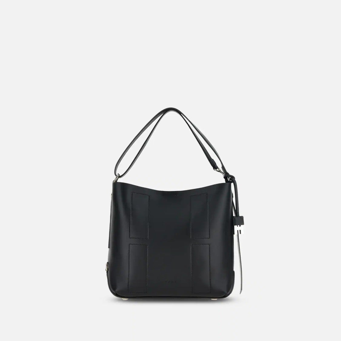 Hogan Structured Black Leather Hobo Bag