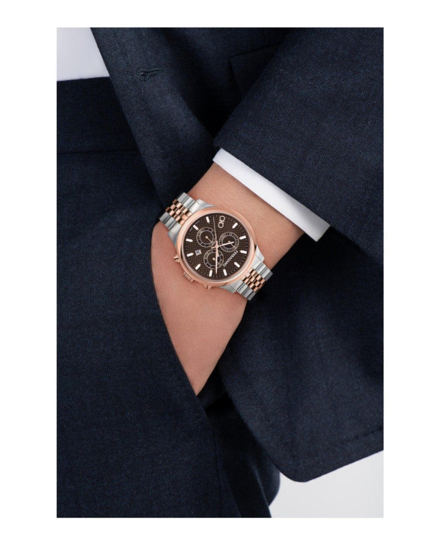 Ferragamo Duo Chrono Bracelet Watch With Brown Guilloche Dial