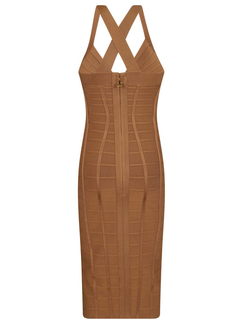 Elisabetta Franchi 3D Knit Midi Sheath Dress With Crossover Back