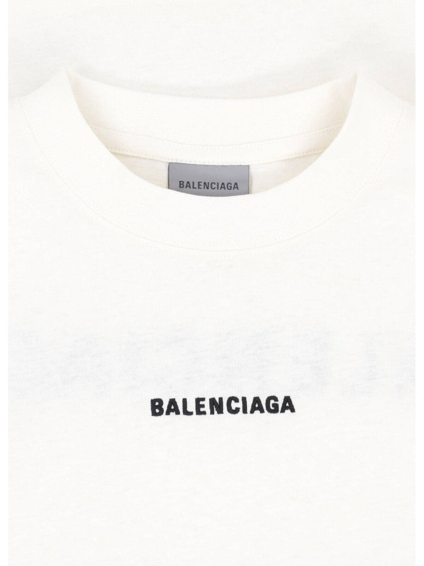 Balenciaga White Cropped Crew Neck Cotton T-Shirt