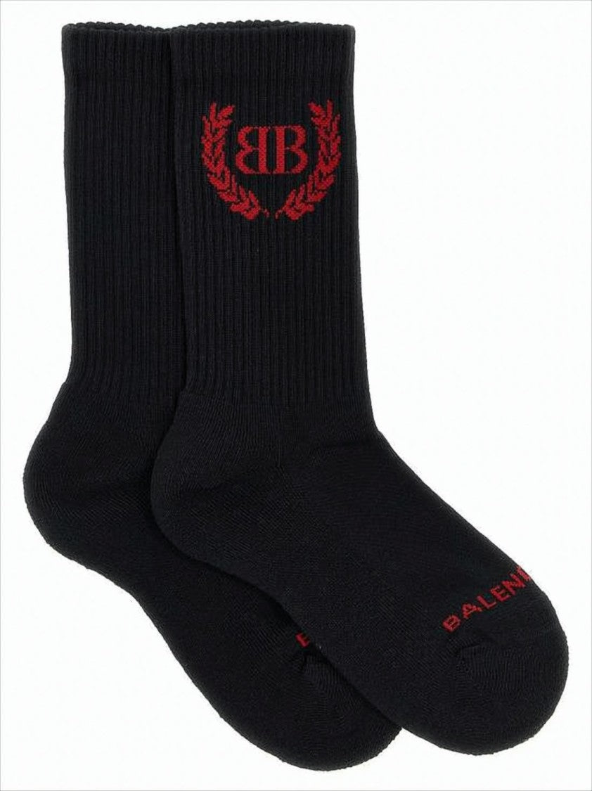 Balenciaga Ribbed Mid-Calf Socks With Bold Embroidered Logo