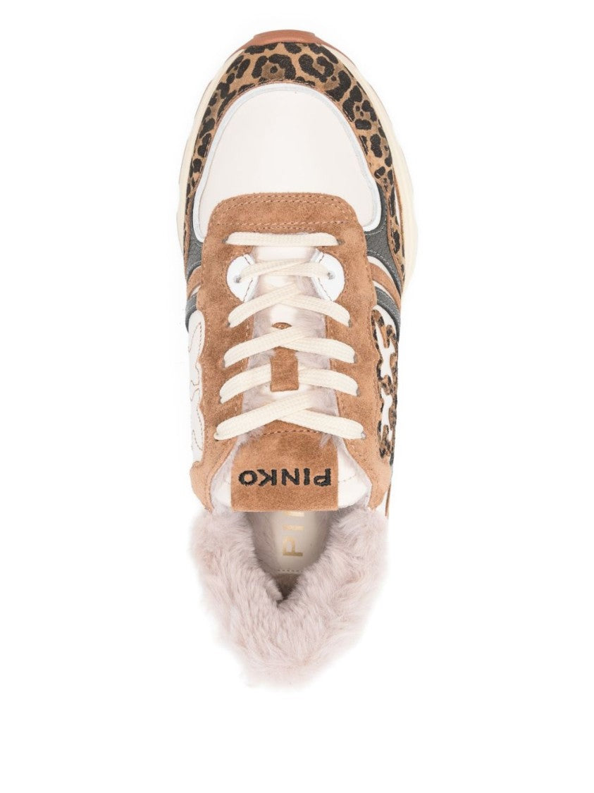 Pinko Beige Sneakers With Leopard Print Detailing
