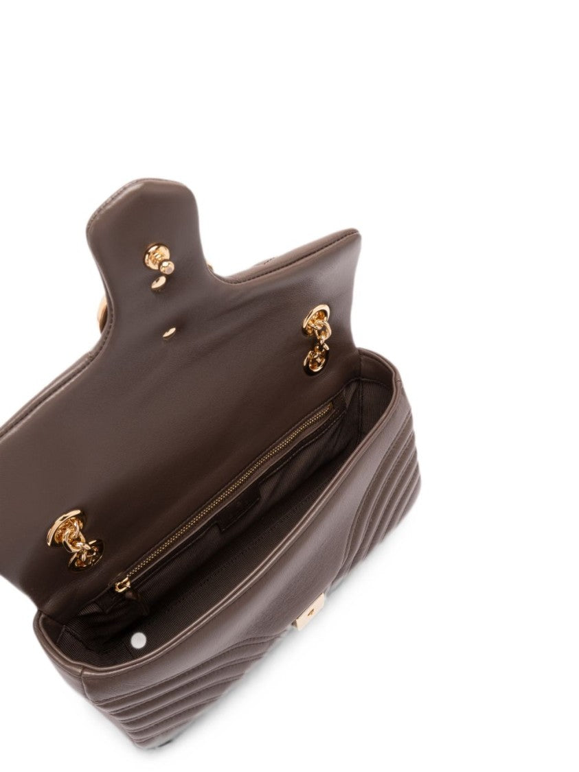 Gucci Brown Gold Chain Quilted Lamb Leather Shoulder Bag