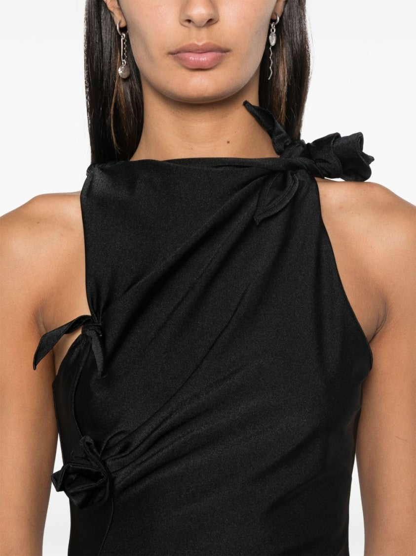 Coperni Black Satin Floral Appliqué Cut-Out Top