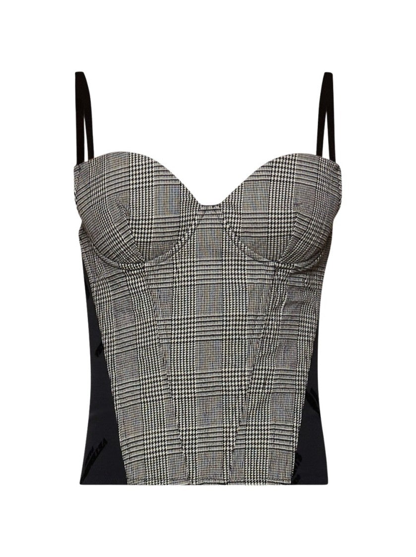 Vetements Metalized Wrinkled Corset Top Grey Check