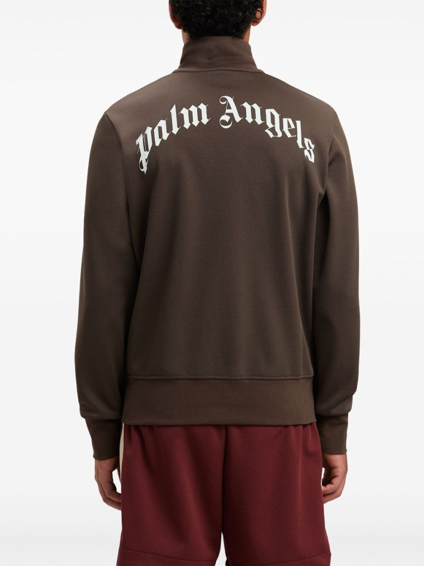 Palm Angels Chocolate Brown Jacket With Roll Neck And Logo Detail