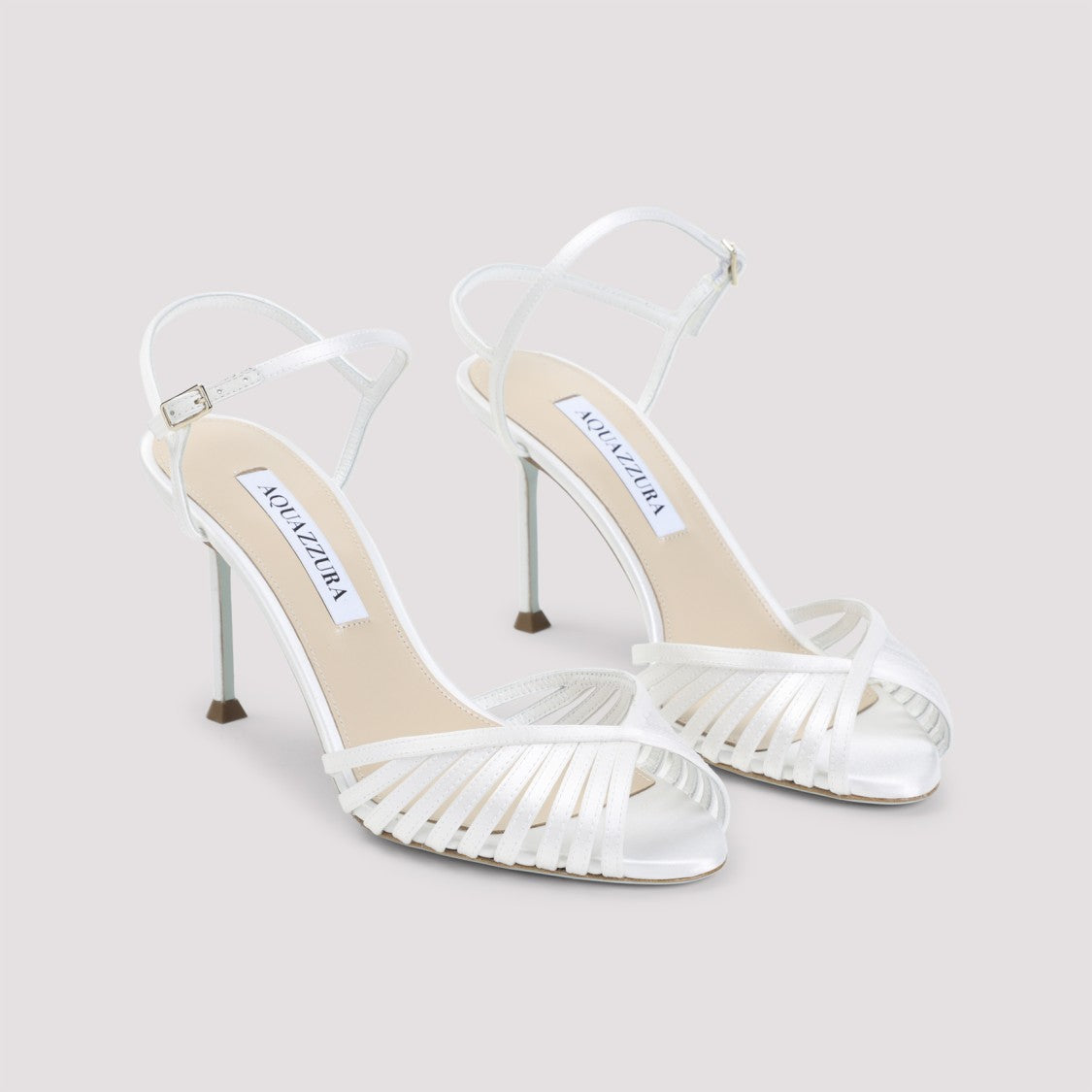 Aquazzura Elegant White Satin And Leather Sandals