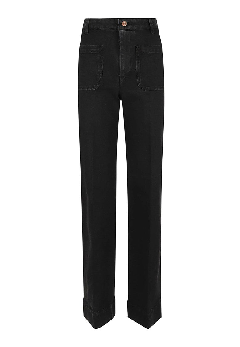 Victoria Beckham Flared Black Denim Alina Jeans With Stretch And Cuff Detail