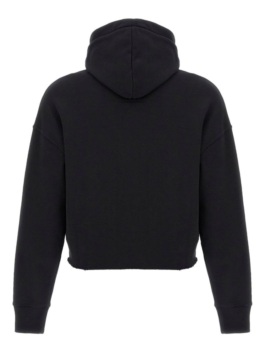 Givenchy Cropped Black Hooded Sweater With Front Pouch Pocket