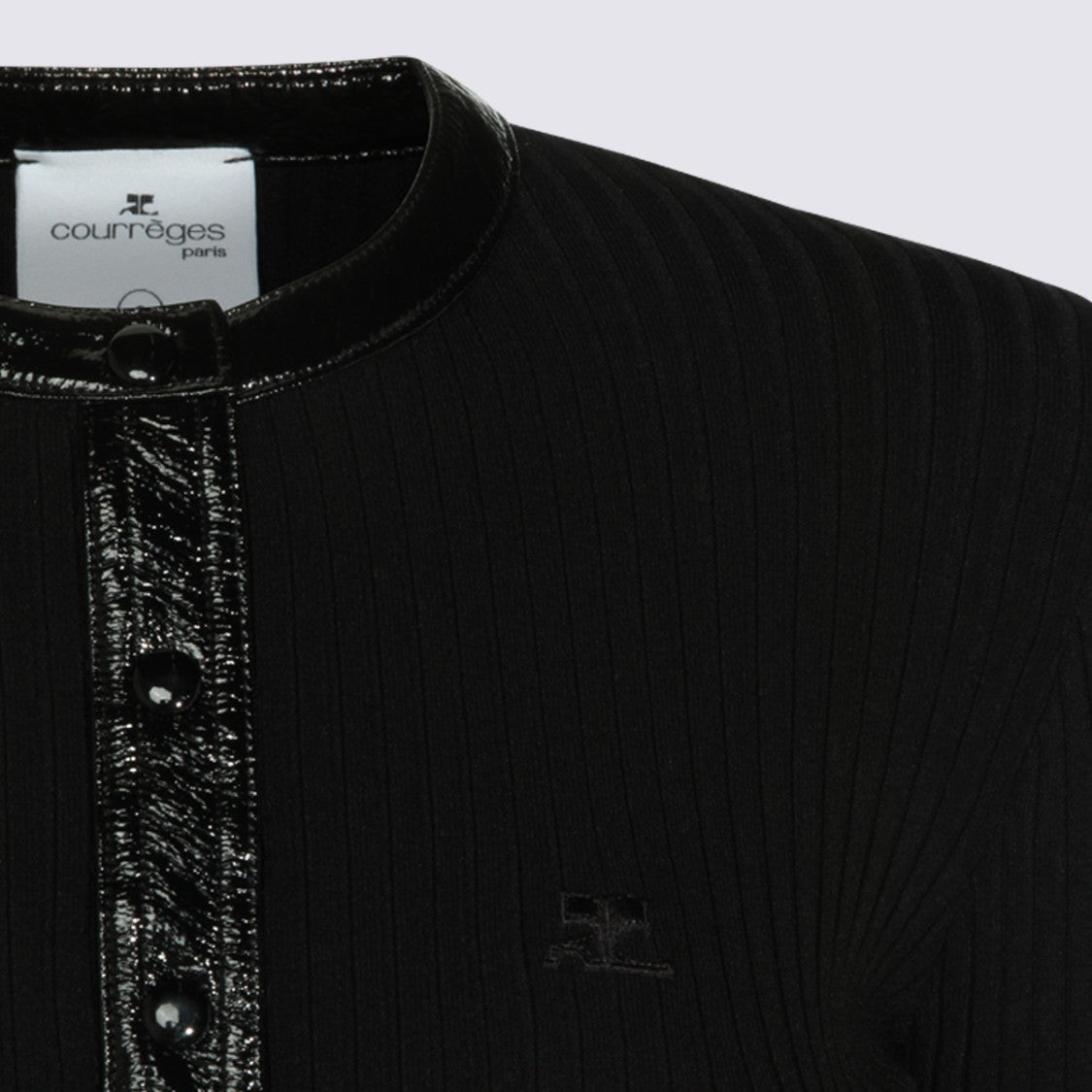Courrèges Fitted Sweater With Ribbed Texture And Patent Trim