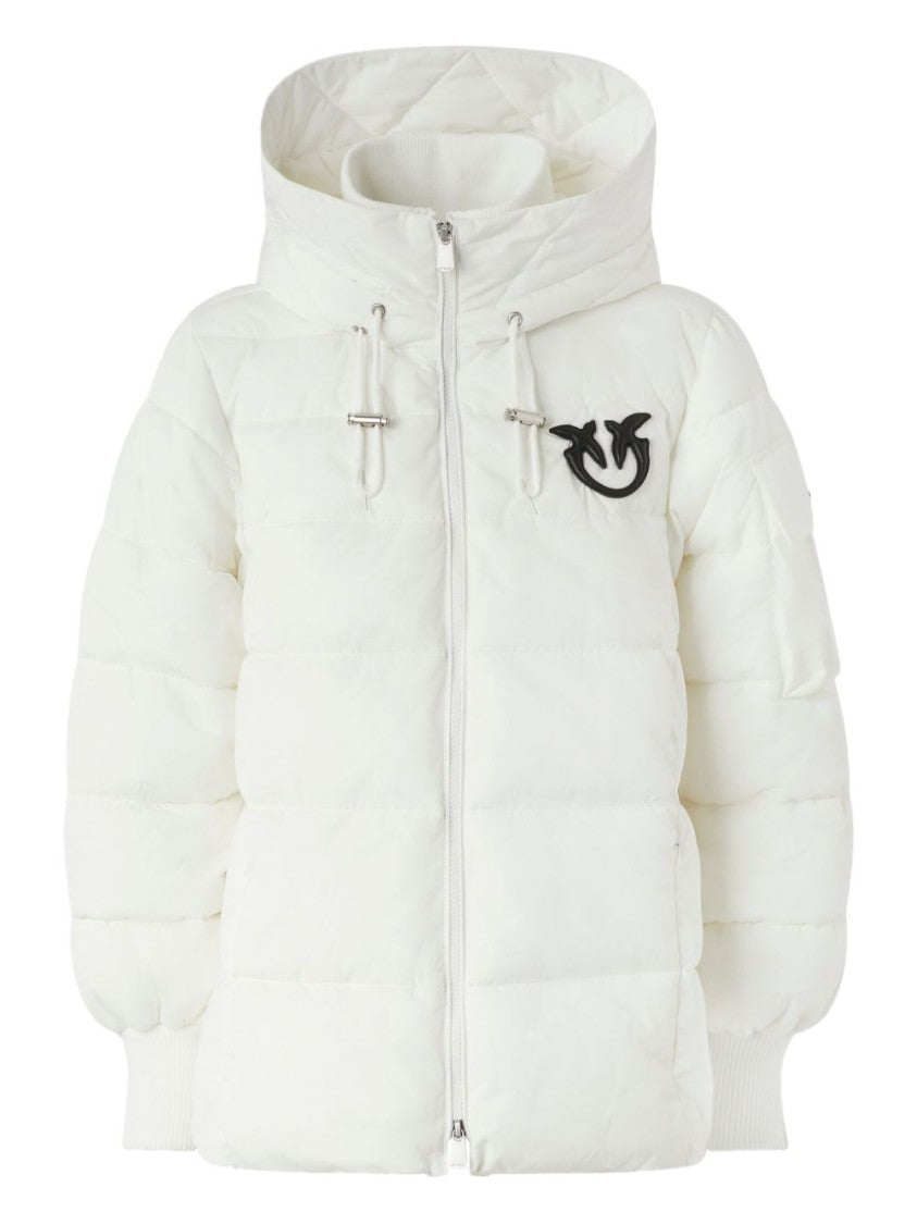 Pinko Puffy White Jacket With Zip-Up Front And Cozy Hood