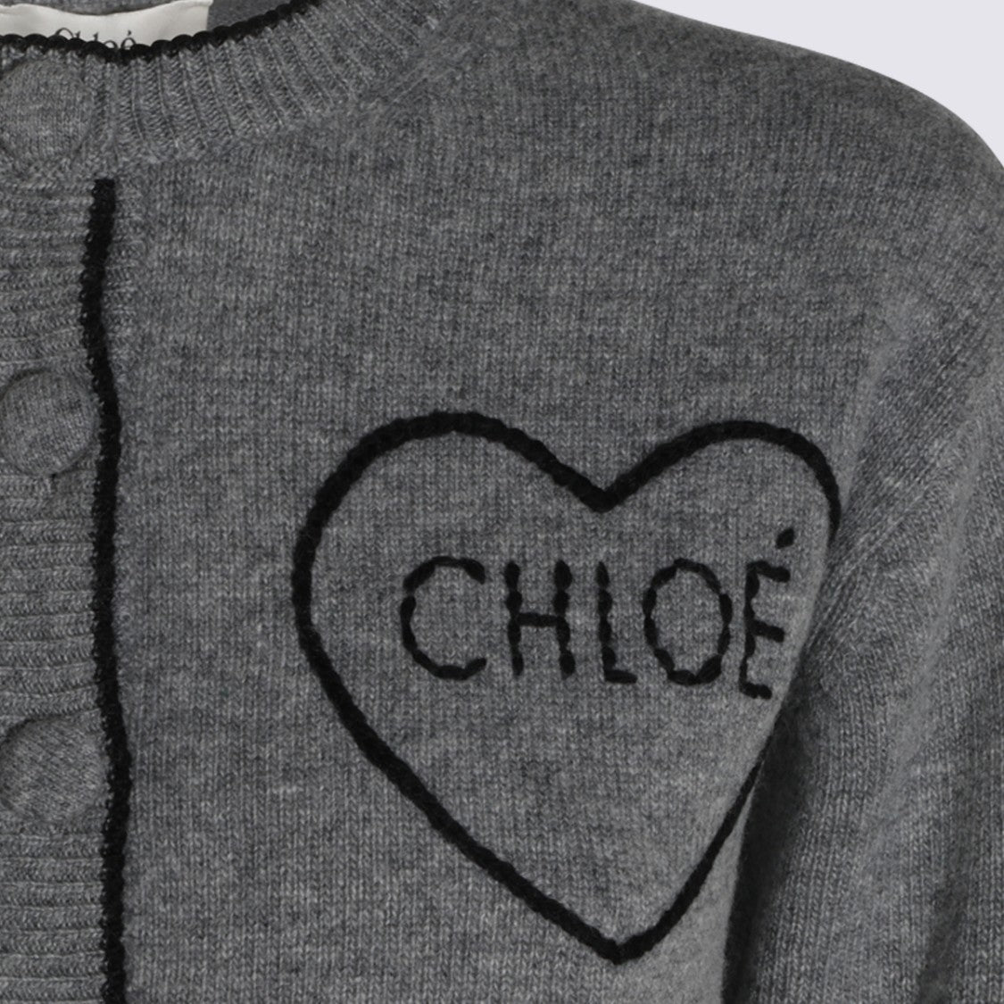 Chloé Cropped Long-Sleeved Sweater With Button-Down Front And Heart Patch