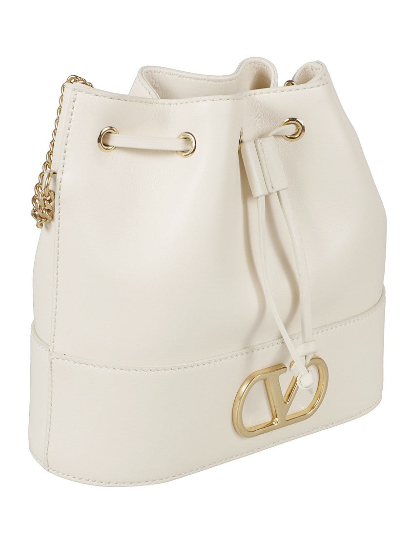 Valentino Garavani Structured White Bucket Bag With Gold-Tone Accents